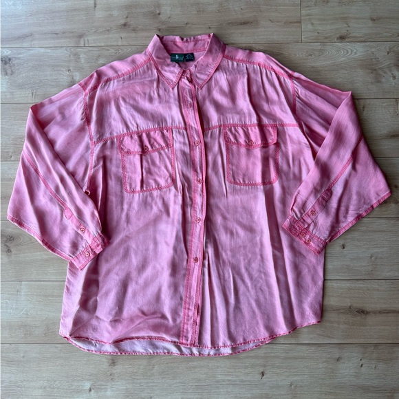 Hunt Club Tops - Hunt Club Pink 100% Silk Button Up Shirt Womens Size 22 Relaxed Fit